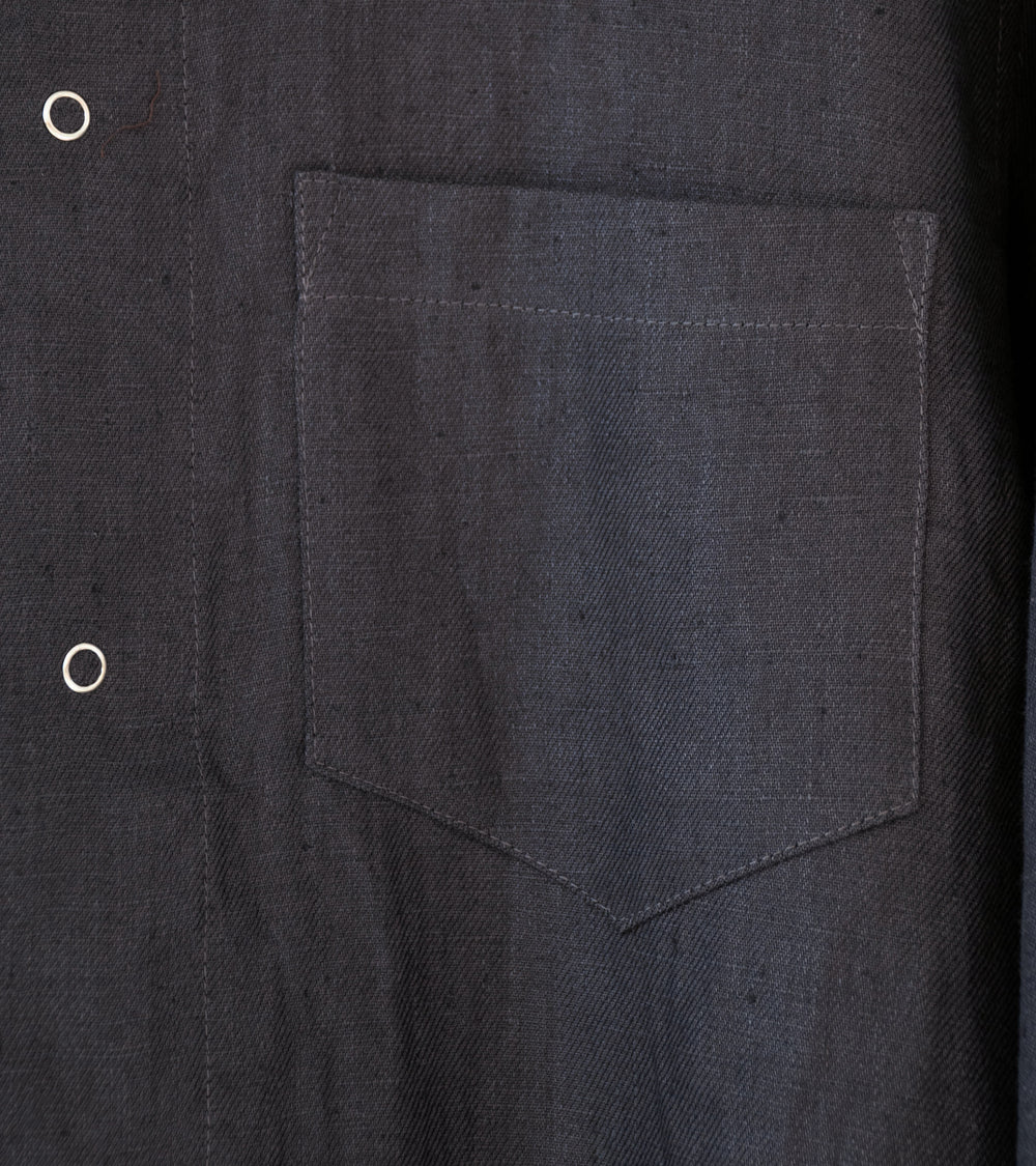 James Coward 'Workshop Shirt' (Charcoal Piece Dyed Linen Gabardine)