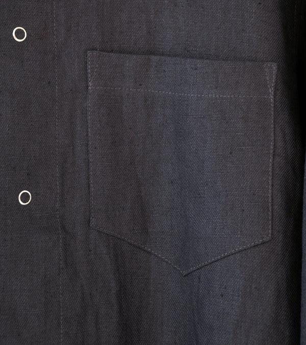 James Coward 'Workshop Shirt' (Charcoal Piece Dyed Linen Gabardine)