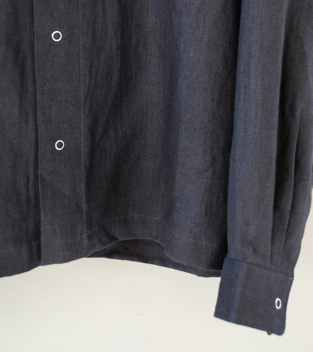 James Coward 'Workshop Shirt' (Charcoal Piece Dyed Linen Gabardine)
