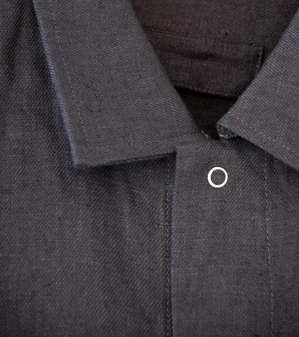 James Coward 'Workshop Shirt' (Charcoal Piece Dyed Linen Gabardine)