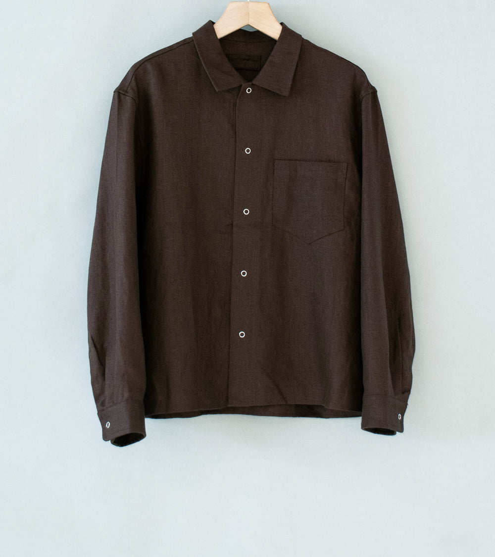 James Coward 'Workshop Shirt' (Brown Piece Dyed Linen Gabardine)