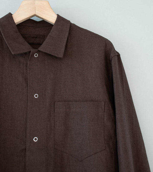 James Coward 'Workshop Shirt' (Brown Piece Dyed Linen Gabardine)