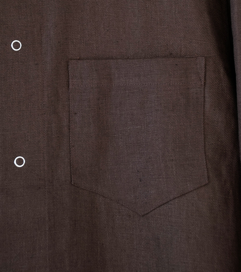 James Coward 'Workshop Shirt' (Brown Piece Dyed Linen Gabardine)