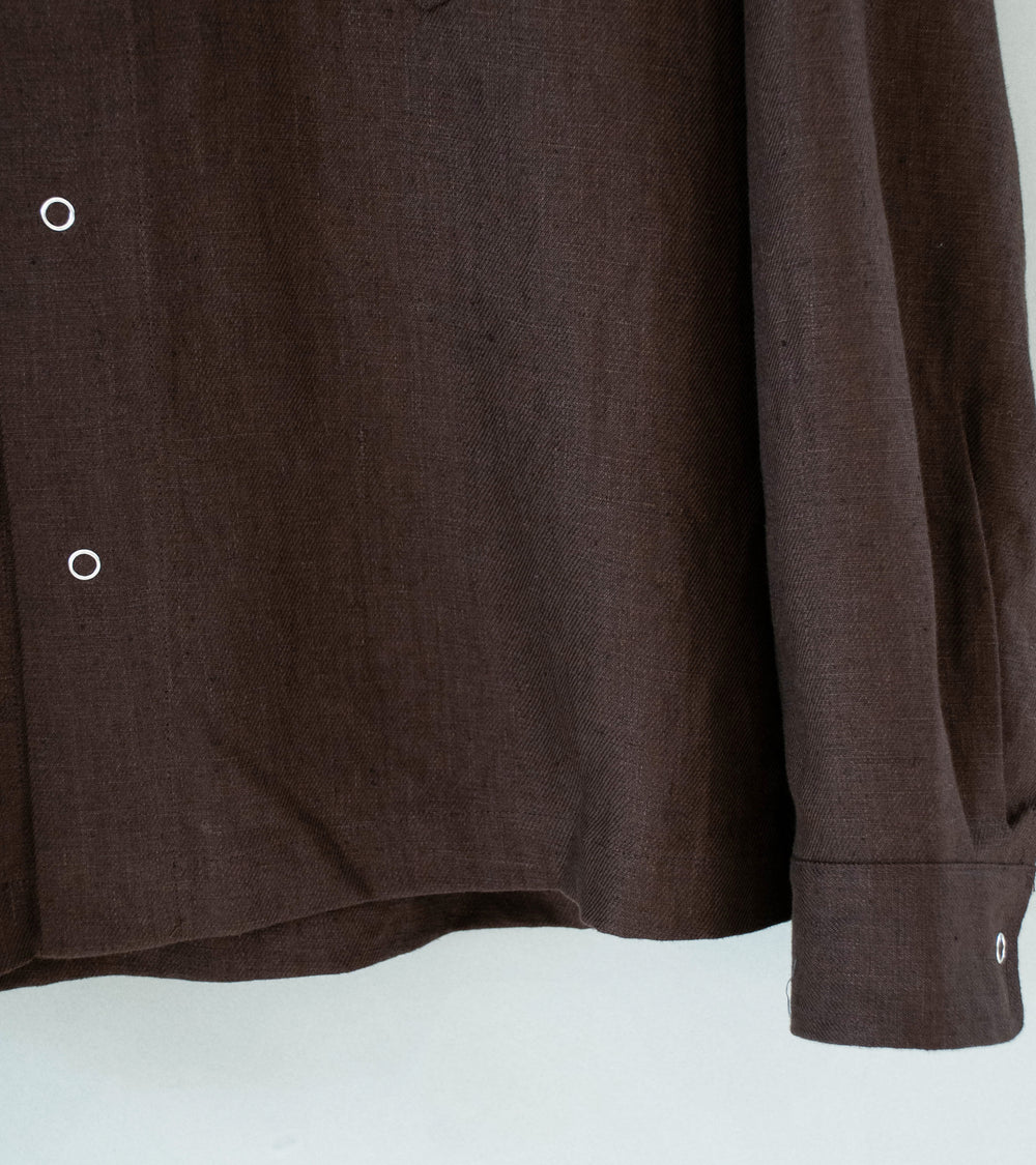 James Coward 'Workshop Shirt' (Brown Piece Dyed Linen Gabardine)