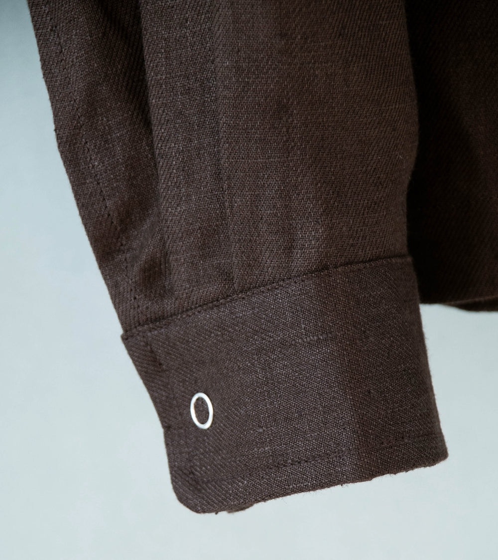 James Coward 'Workshop Shirt' (Brown Piece Dyed Linen Gabardine)