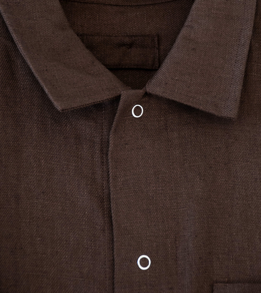 James Coward 'Workshop Shirt' (Brown Piece Dyed Linen Gabardine)