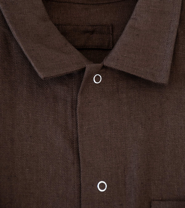 James Coward 'Workshop Shirt' (Brown Piece Dyed Linen Gabardine)