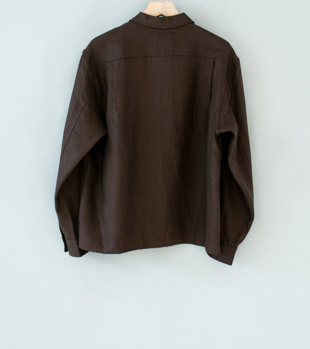 James Coward 'Workshop Shirt' (Brown Piece Dyed Linen Gabardine)