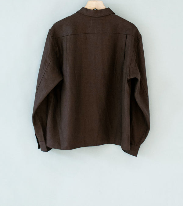 James Coward 'Workshop Shirt' (Brown Piece Dyed Linen Gabardine)