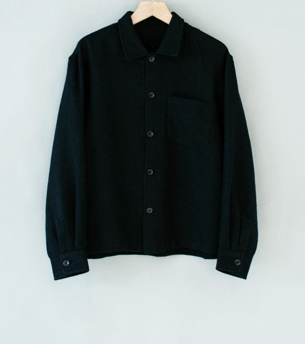 James Coward 'Travail Shirt' (Black Shetland Wool Linen Twill)