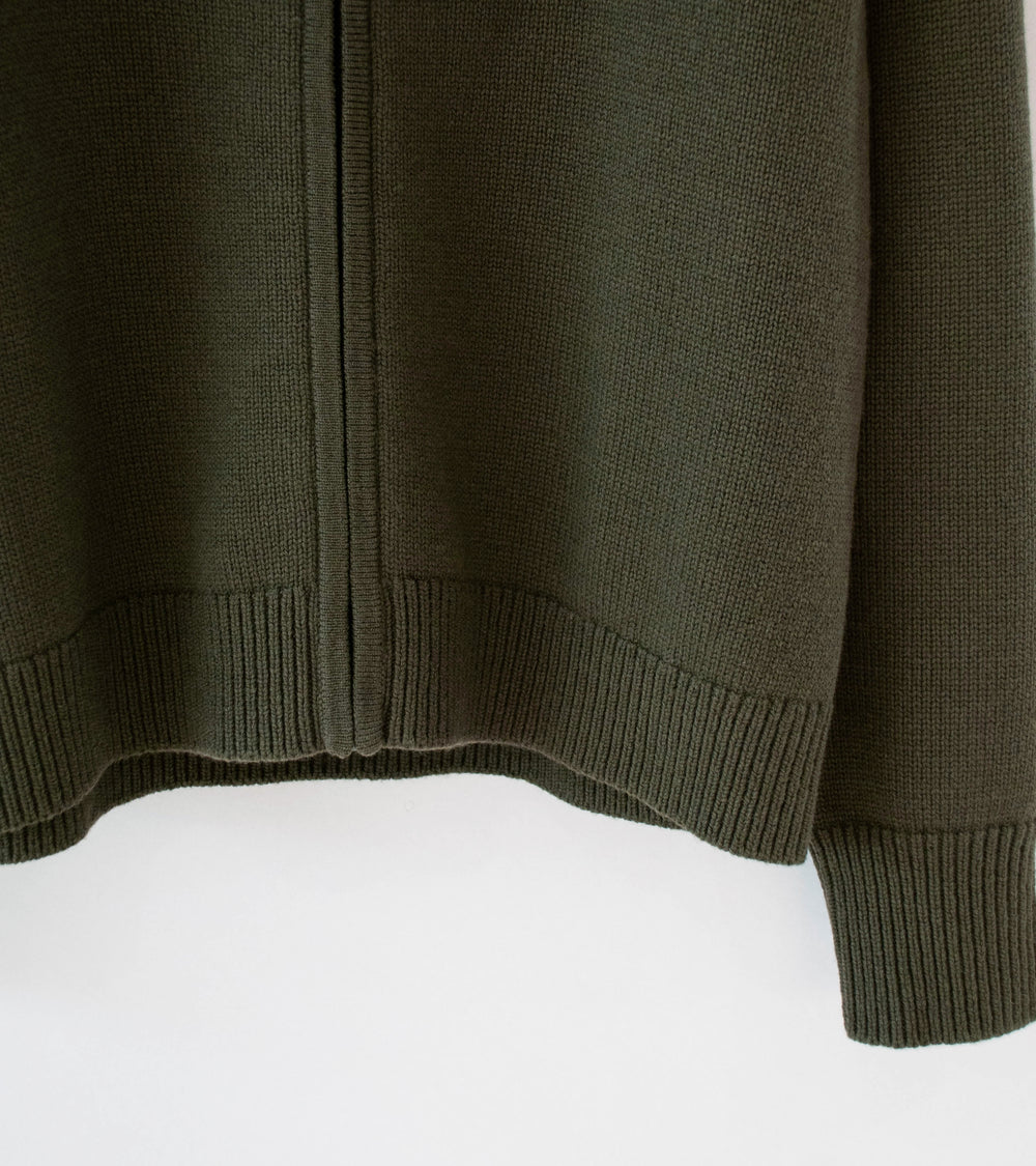 Margaret Howell 'Zip Collar Cardigan' (Khaki Irregular Spun Wool)