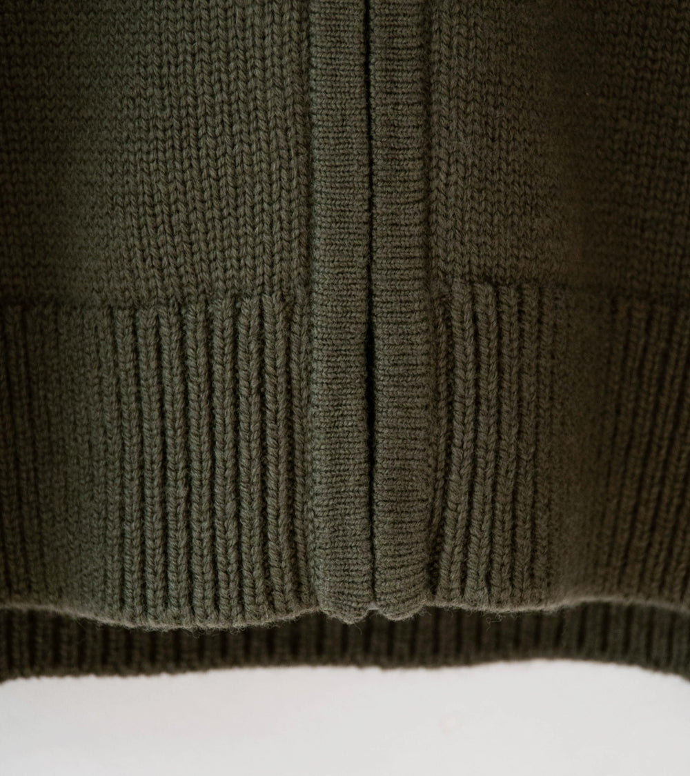 Margaret Howell 'Zip Collar Cardigan' (Khaki Irregular Spun Wool)