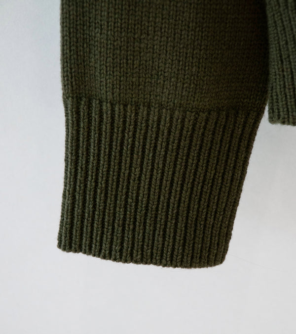 Margaret Howell 'Zip Collar Cardigan' (Khaki Irregular Spun Wool)