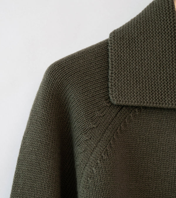Margaret Howell 'Zip Collar Cardigan' (Khaki Irregular Spun Wool)
