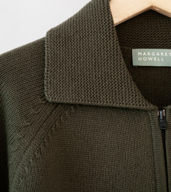 Margaret Howell 'Zip Collar Cardigan' (Khaki Irregular Spun Wool)