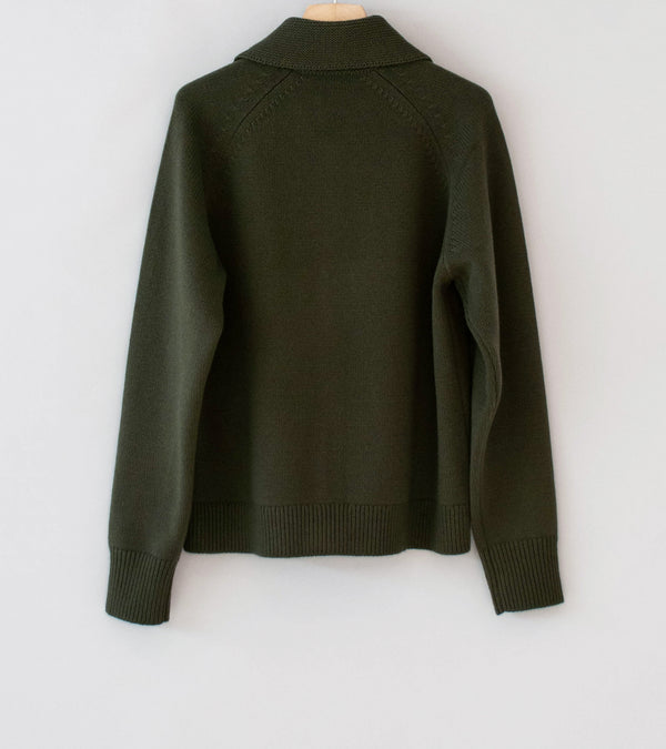 Margaret Howell 'Zip Collar Cardigan' (Khaki Irregular Spun Wool)