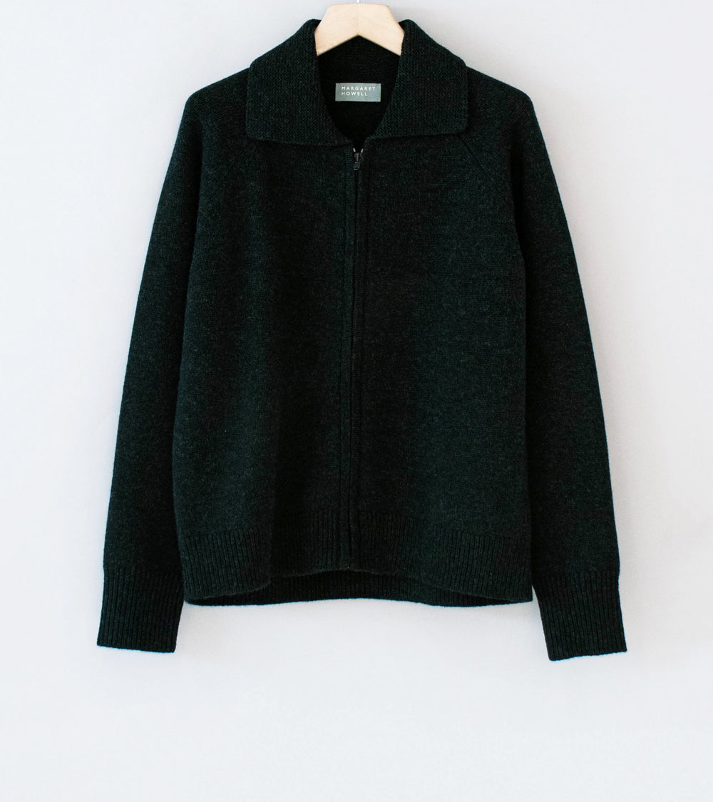 Margaret Howell 'Zip Collar Cardigan' (Asphalt Irregular Spun Wool)
