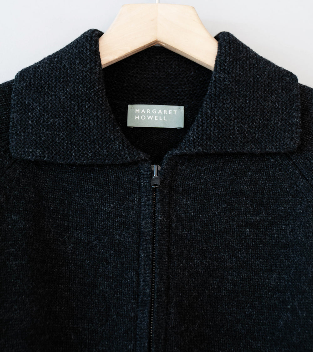 Margaret Howell 'Zip Collar Cardigan' (Asphalt Irregular Spun Wool)