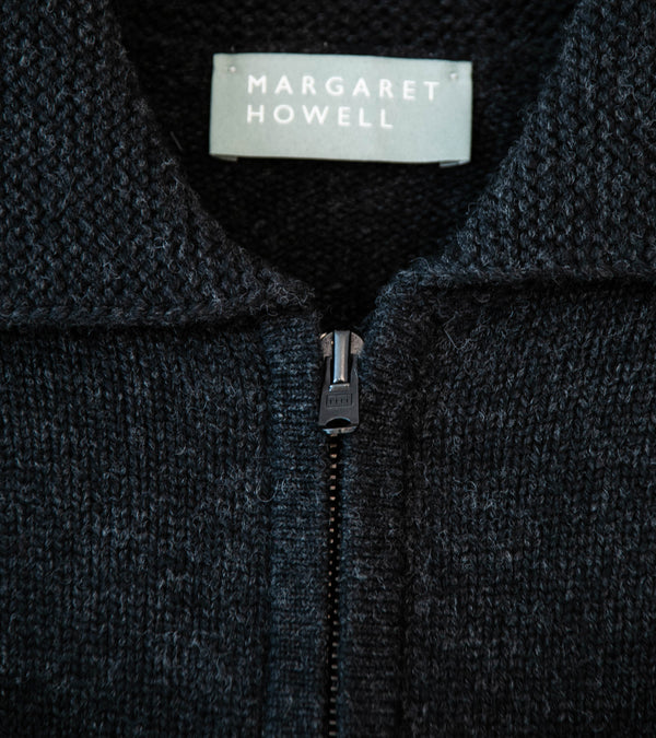 Margaret Howell 'Zip Collar Cardigan' (Asphalt Irregular Spun Wool)