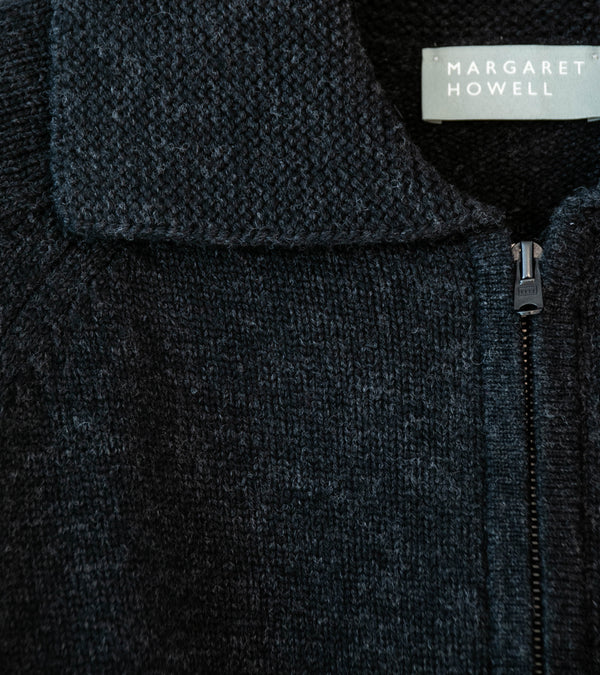 Margaret Howell 'Zip Collar Cardigan' (Asphalt Irregular Spun Wool)