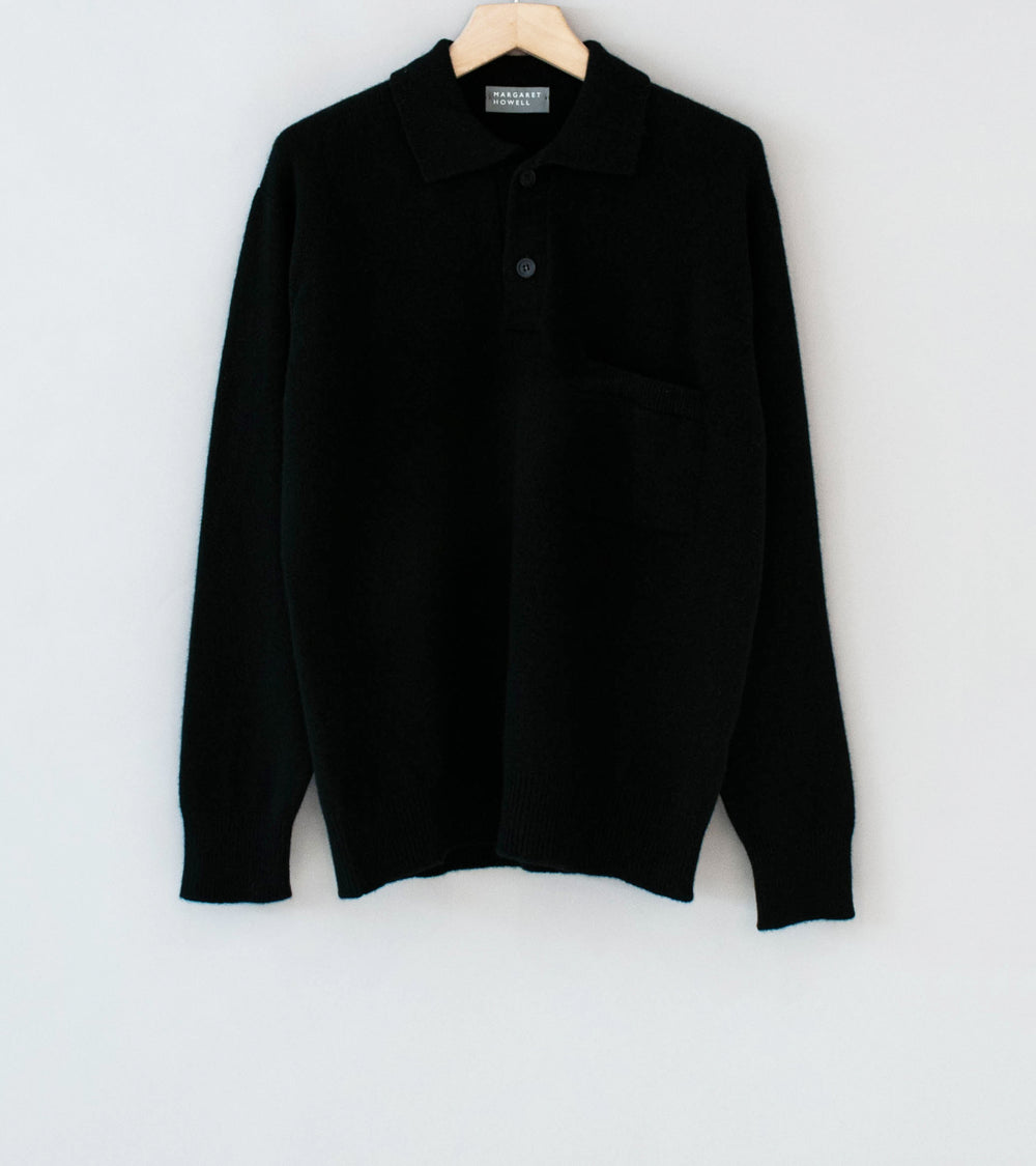 Margaret Howell 'Seamless Pocket Polo Shirt' (Black Cashmere Merino)