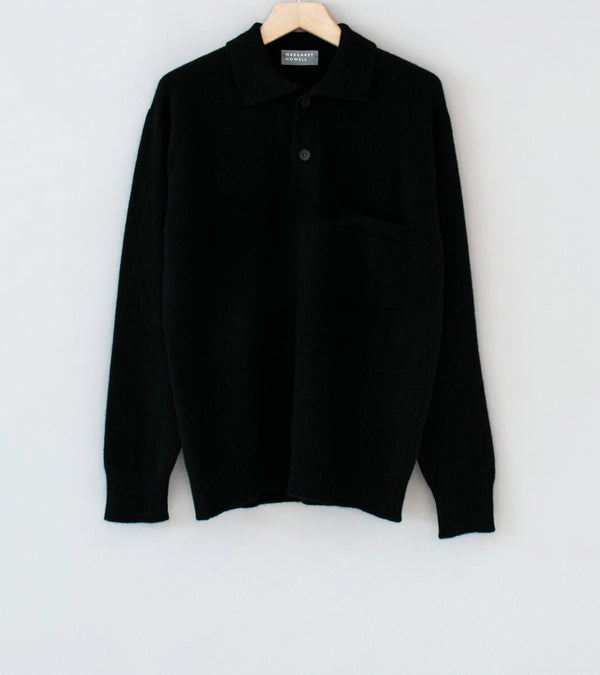 Margaret Howell 'Seamless Pocket Polo Shirt' (Black Cashmere Merino)