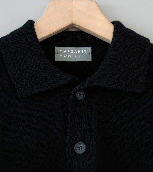 Margaret Howell 'Seamless Pocket Polo Shirt' (Black Cashmere Merino)