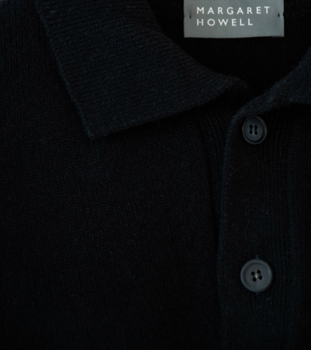 Margaret Howell 'Seamless Pocket Polo Shirt' (Black Cashmere Merino)