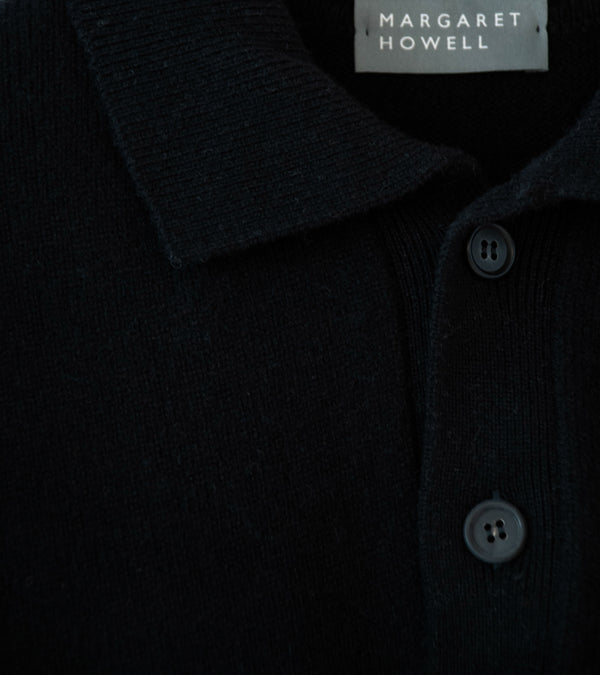 Margaret Howell 'Seamless Pocket Polo Shirt' (Black Cashmere Merino)