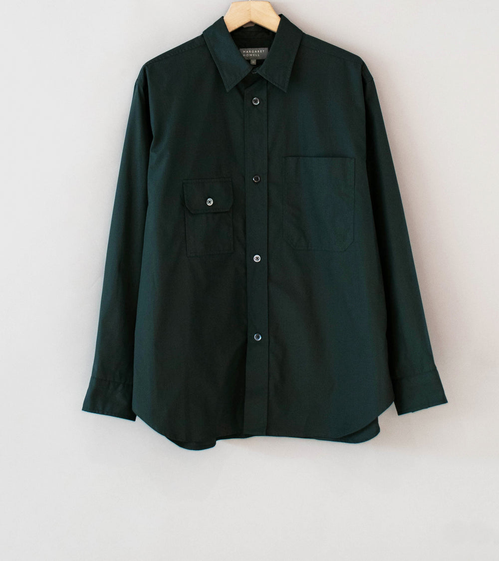 Margaret Howell 'Odd Pocket Shirt' (Dark Teal Double Twist Cotton Poplin)