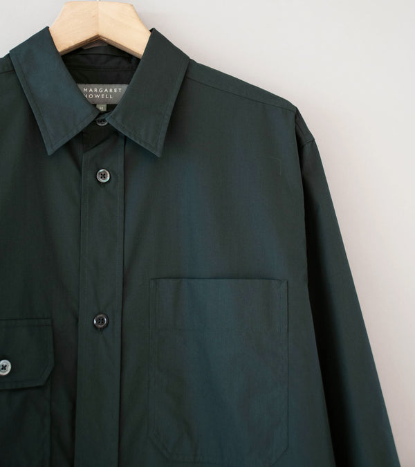 Margaret Howell Odd Pocket Shirt Double Twist Cotton Poplin Dark Teal size: S