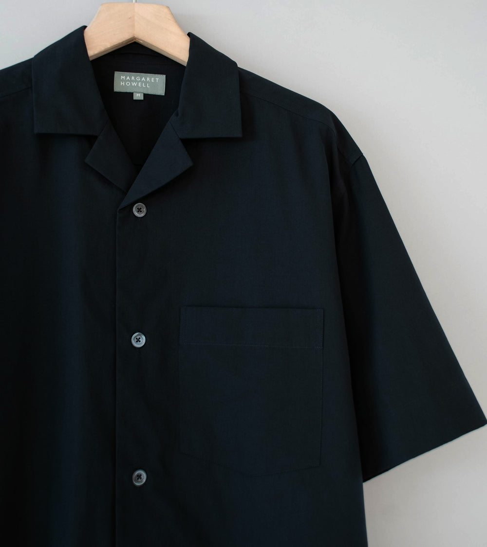 Margaret Howell 'Revere Collar Shirt' (Black Cotton Blend)