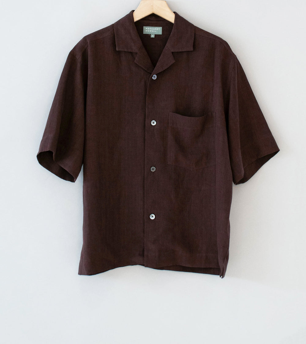 Margaret Howell 'Revere Collar Shirt' (Mahogany Soft Linen Poplin)