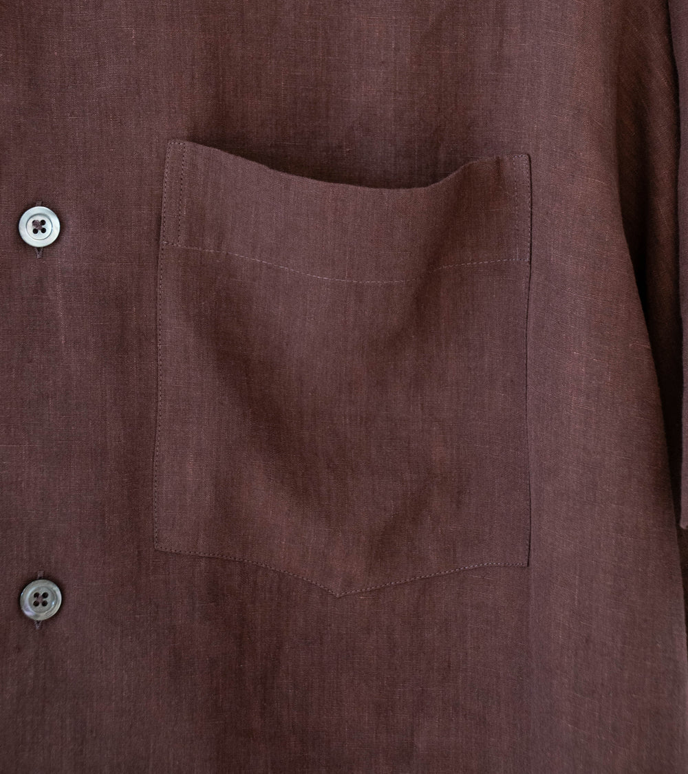 Margaret Howell 'Revere Collar Shirt' (Mahogany Soft Linen Poplin)
