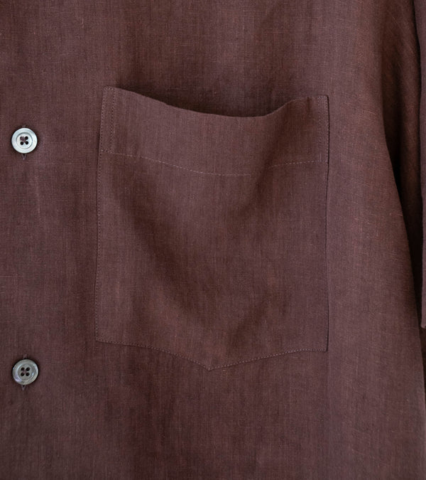 Margaret Howell 'Revere Collar Shirt' (Mahogany Soft Linen Poplin)