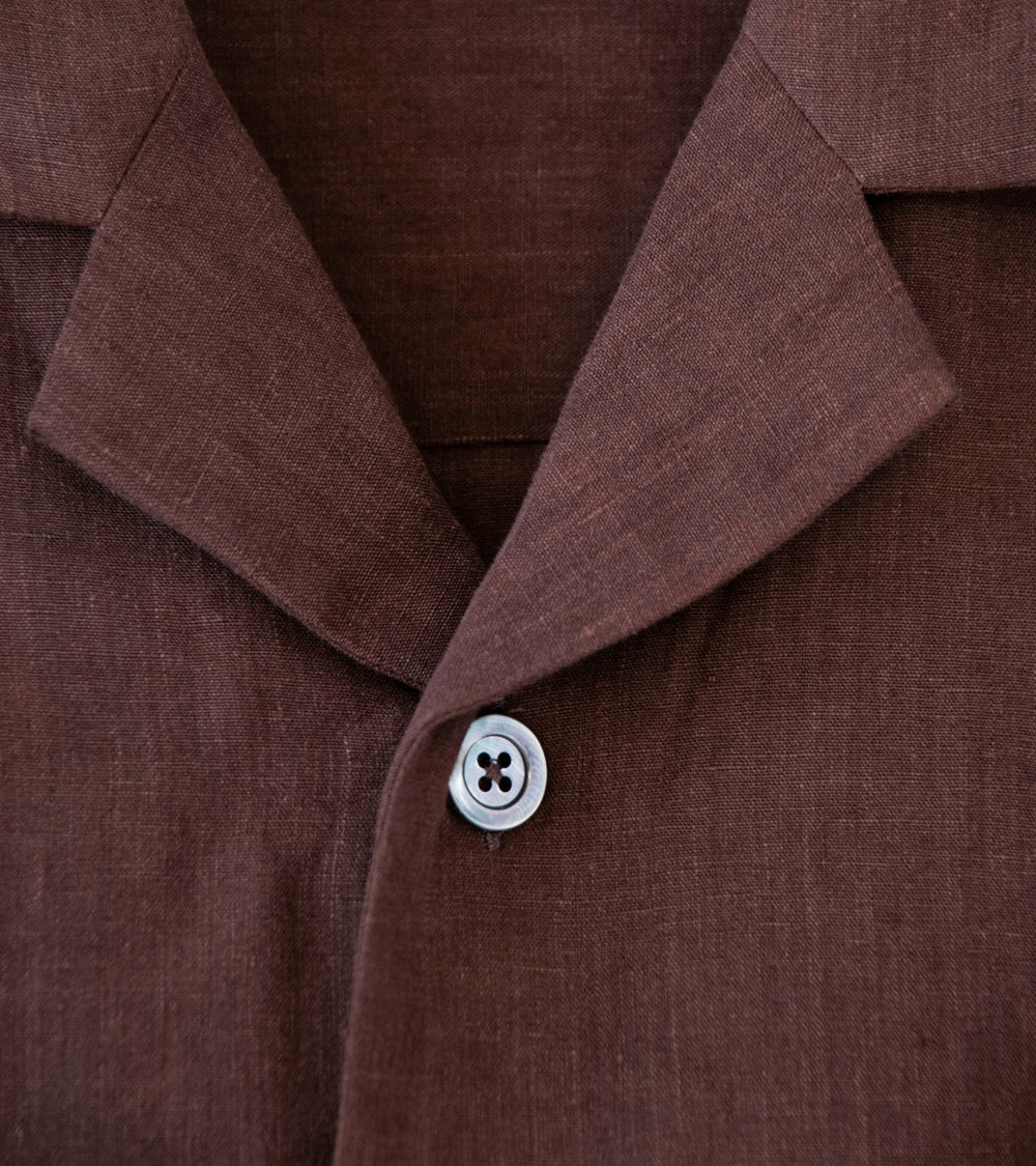 Margaret Howell 'Revere Collar Shirt' (Mahogany Soft Linen Poplin)