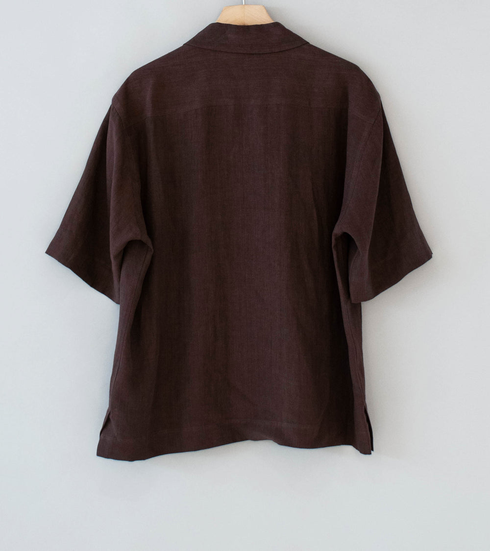 Margaret Howell 'Revere Collar Shirt' (Mahogany Soft Linen Poplin)