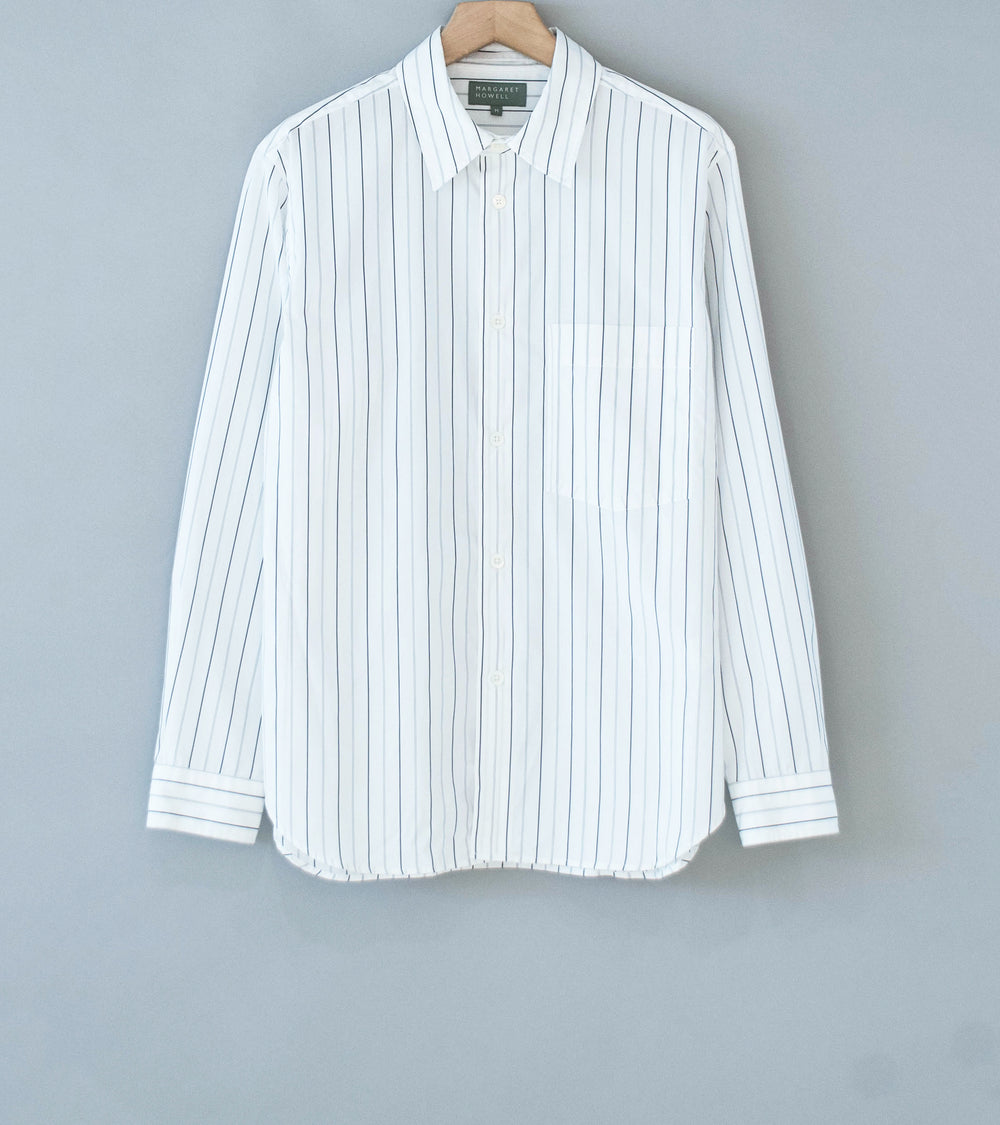 Margaret Howell 'Basic Shirt' (White Charcoal Wide Graphic Stripe Cotton)