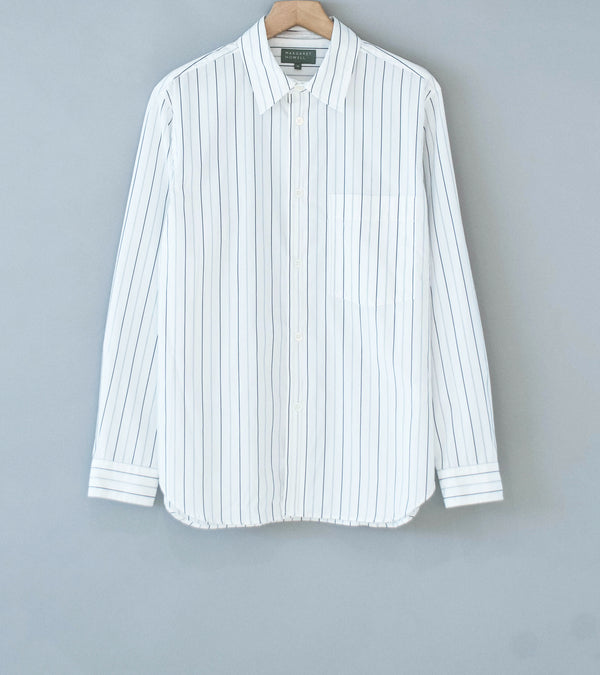 Margaret Howell 'Basic Shirt' (White Charcoal Wide Graphic Stripe Cotton)
