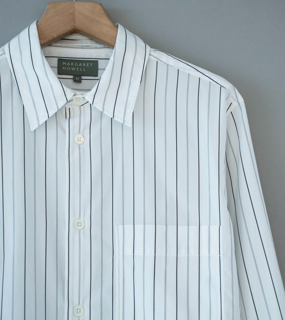 Margaret Howell 'Basic Shirt' (White Charcoal Wide Graphic Stripe Cotton)