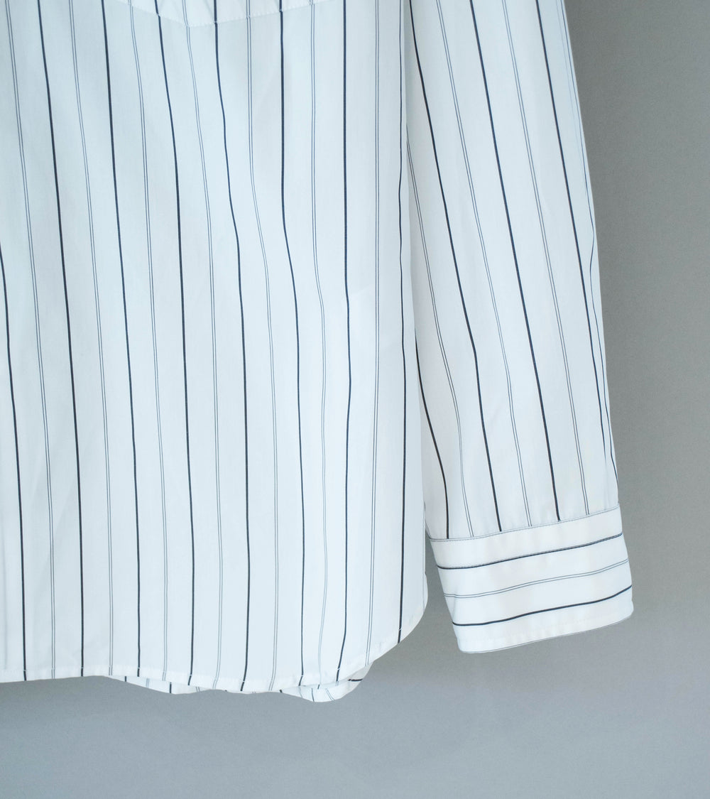 Margaret Howell 'Basic Shirt' (White Charcoal Wide Graphic Stripe Cotton)