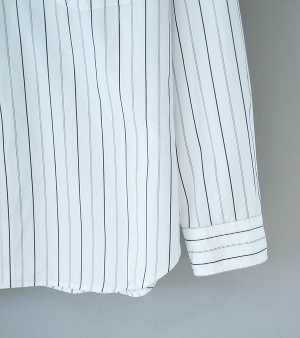 Margaret Howell 'Basic Shirt' (White Charcoal Wide Graphic Stripe Cotton)