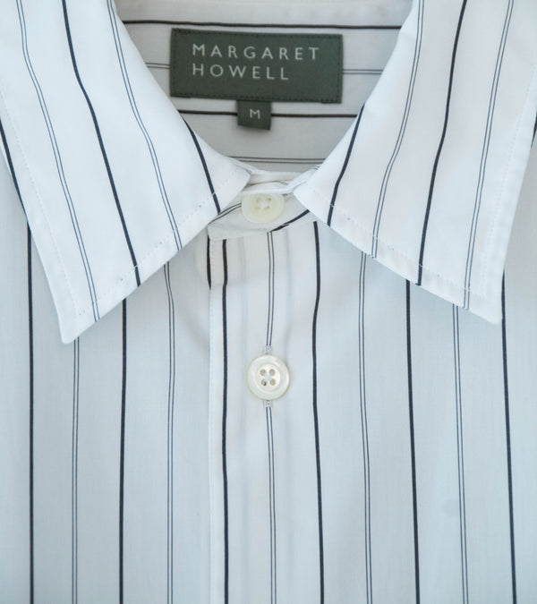 Margaret Howell 'Basic Shirt' (White Charcoal Wide Graphic Stripe Cotton)