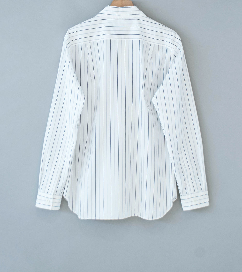 Margaret Howell 'Basic Shirt' (White Charcoal Wide Graphic Stripe Cotton)