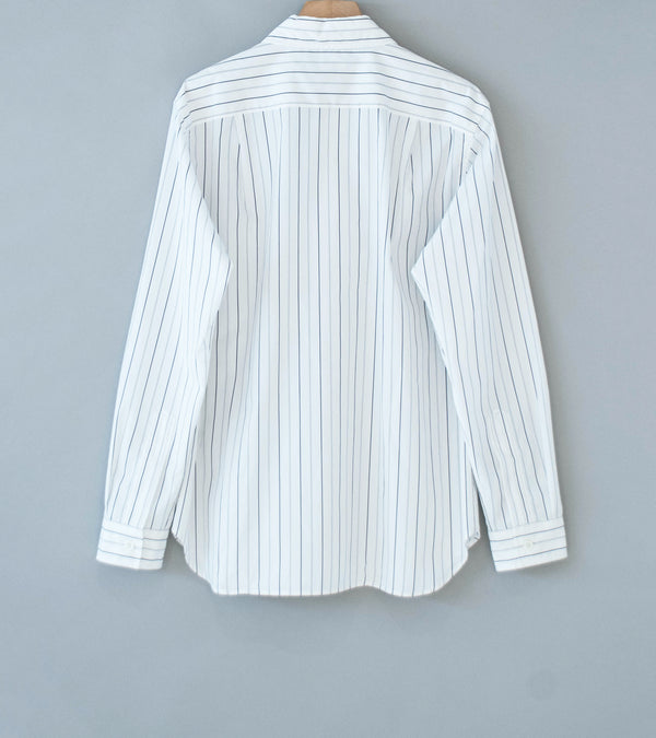 Margaret Howell 'Basic Shirt' (White Charcoal Wide Graphic Stripe Cotton)