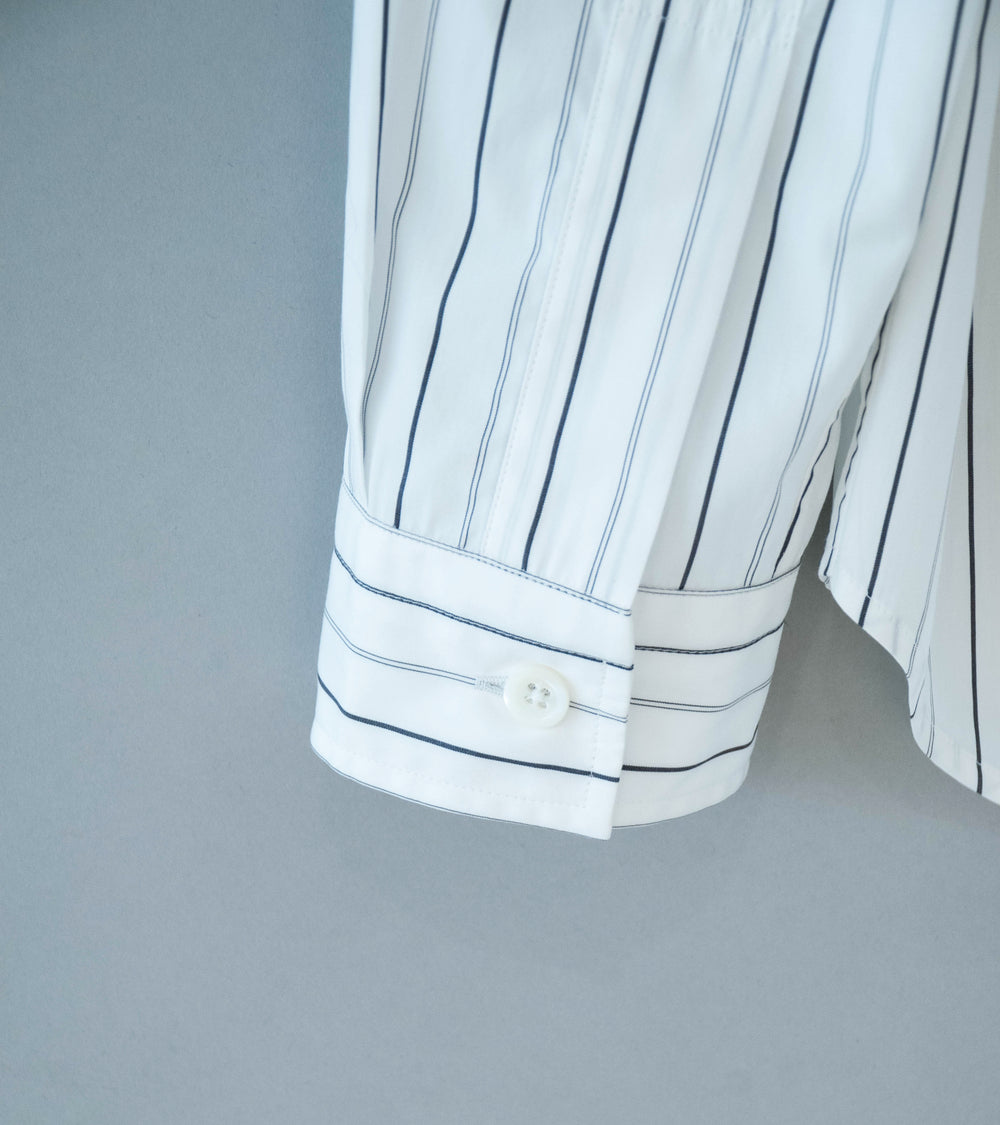 Margaret Howell 'Basic Shirt' (White Charcoal Wide Graphic Stripe Cotton)