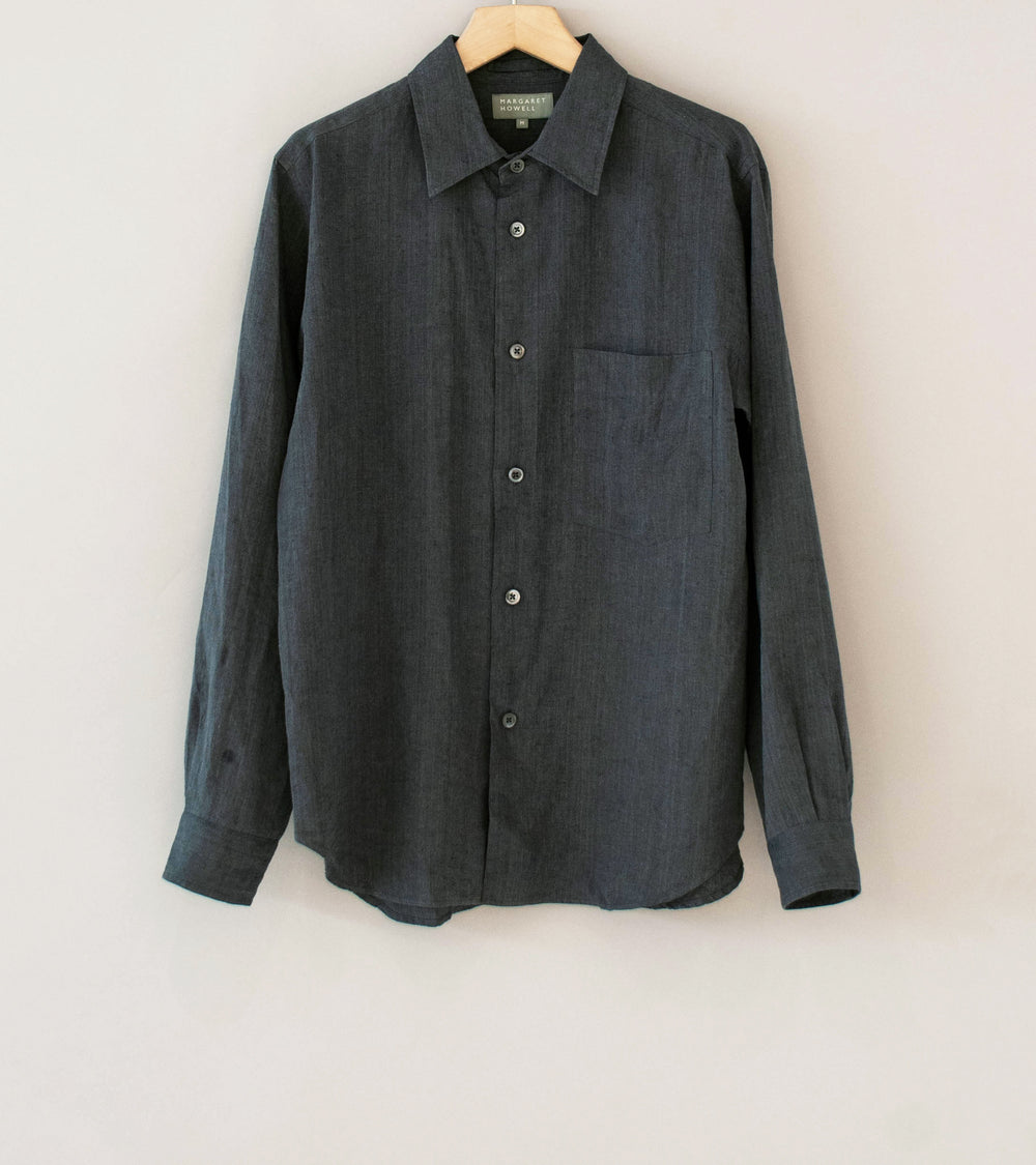 Margaret Howell 'Basic Shirt' (Asphalt Yarn Dye Linen)