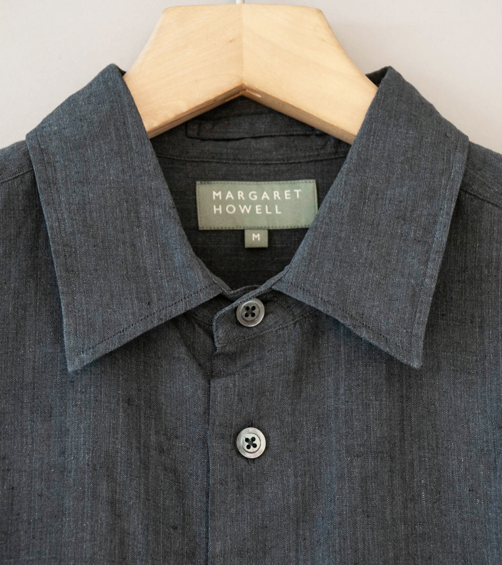 Margaret Howell 'Basic Shirt' (Asphalt Yarn Dye Linen)