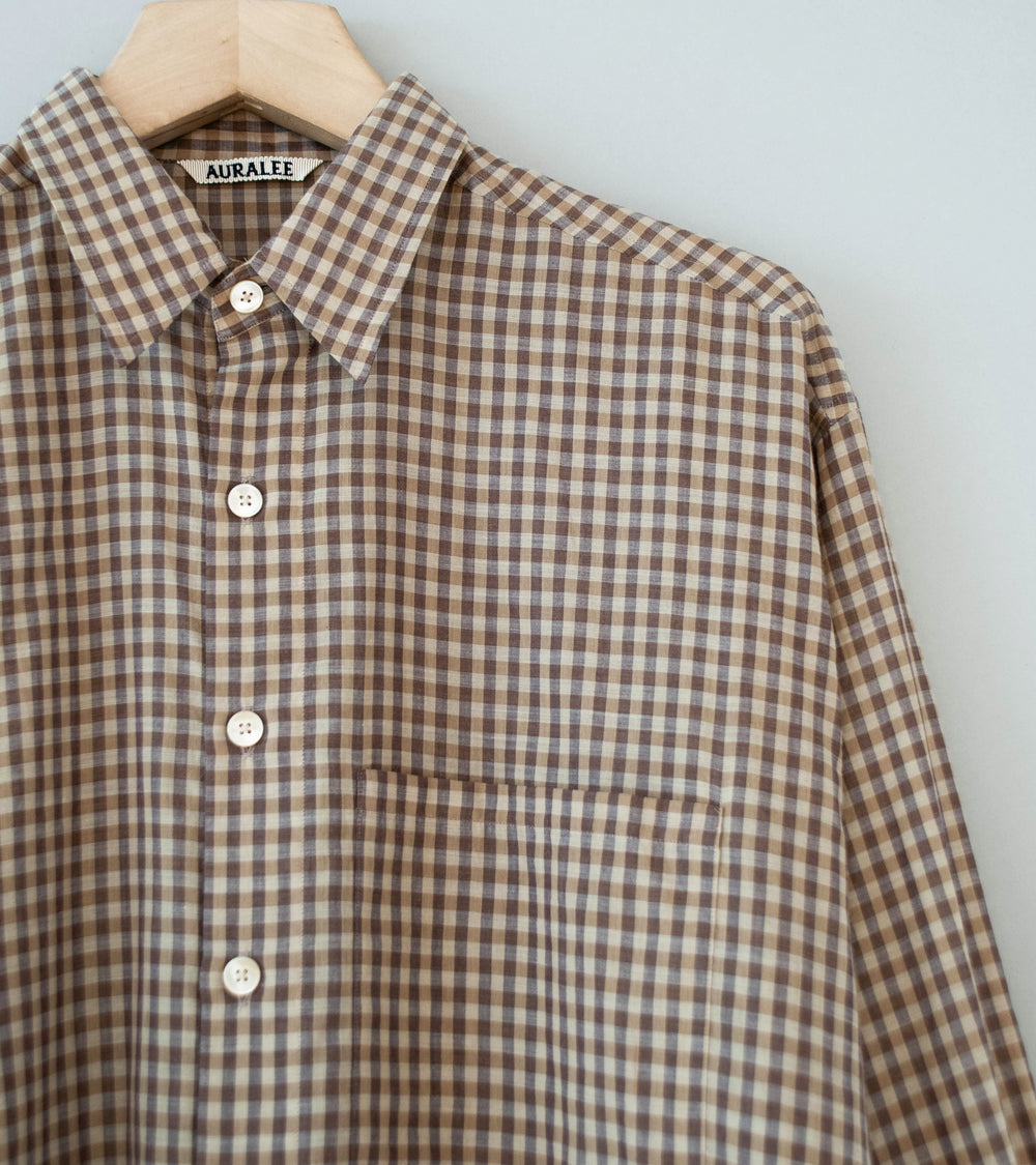 Auralee 'Airy Light Cotton Check Big Shirt' (Brown Gingham Check)