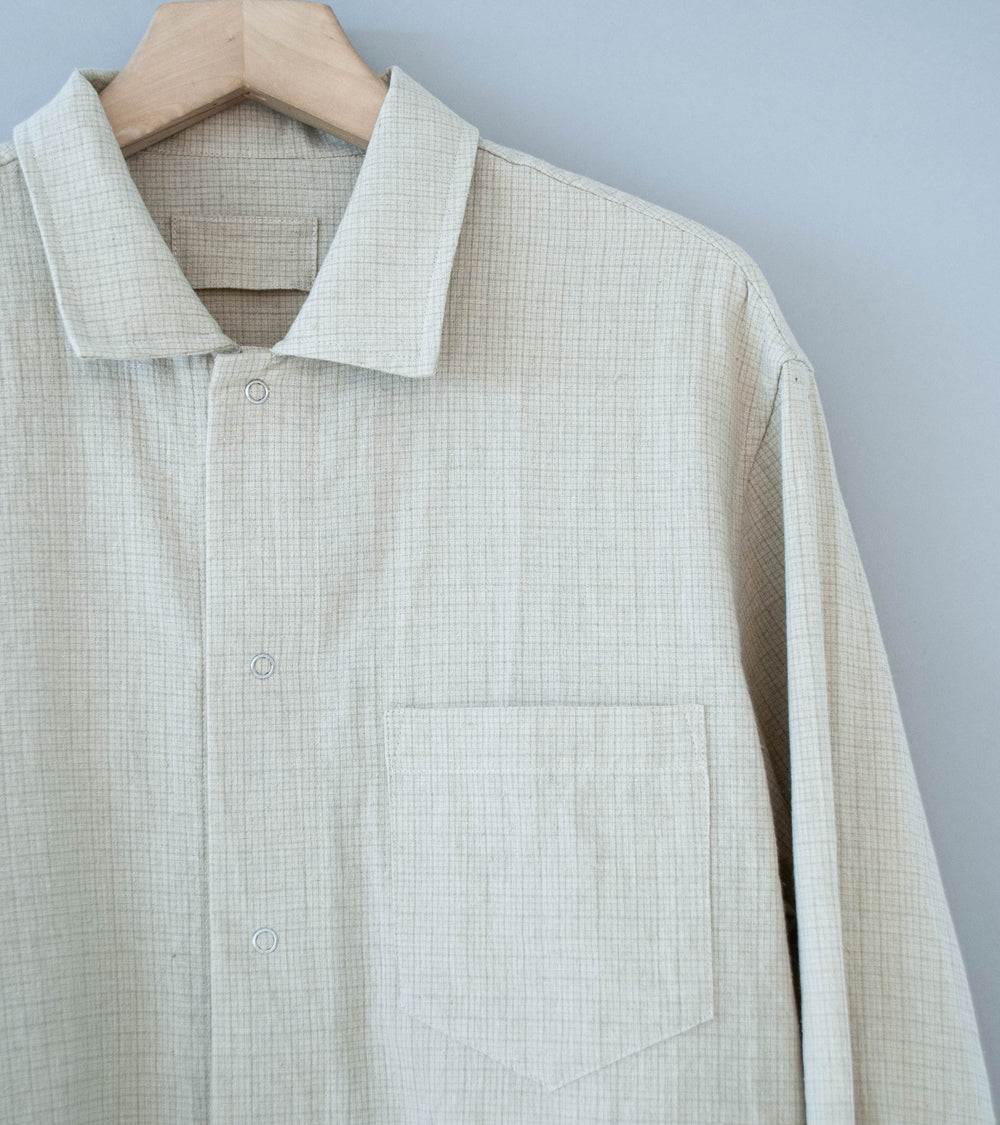 James Coward 'Workshop Shirt' (Natural Grid Cotton Linen Gingham)